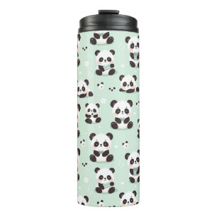 Playful Panda Pattern Thermal Tumbler