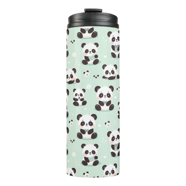 Playful Panda Pattern Thermal Tumbler (Front)