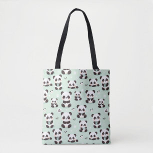 Playful Panda Pattern Tote Bag
