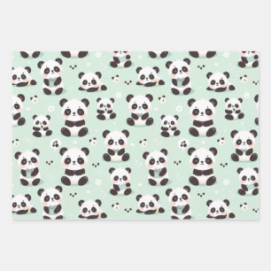 Playful Panda Pattern Wrapping Paper Sheet