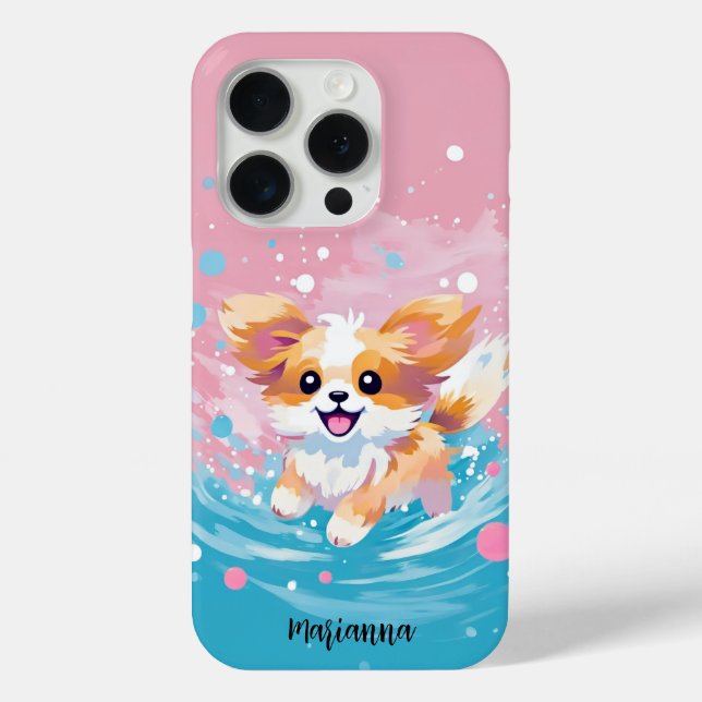 Playful Papillon Pup: Splash of Pink and Blue Case-Mate iPhone Case (Back)