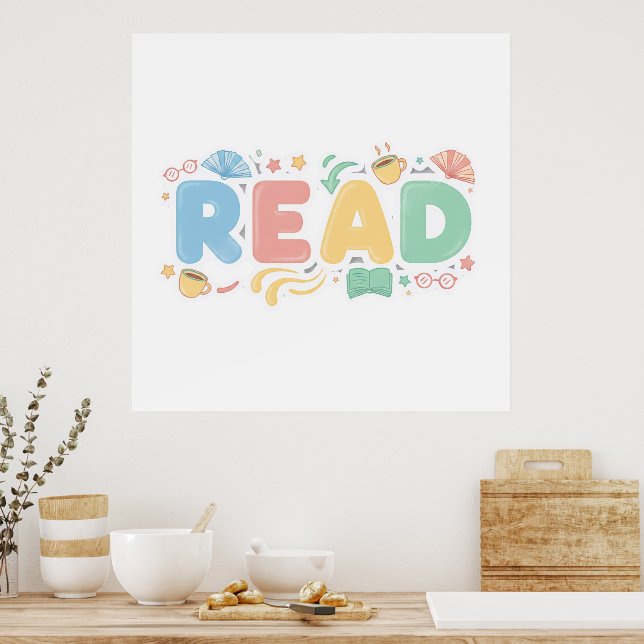 Playful Pastel Bubble "READ" Sticker Style Poster (Kitchen)