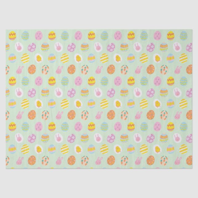 Playful Pastel Easter Eggs & Bunnies Spring Green  Tissue Paper (Front)