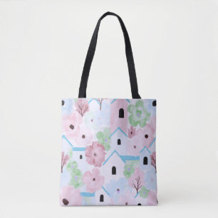 Playful Pastel Floral Pattern Tote Bag