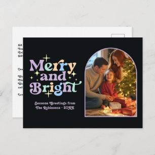Playful Pastels Merry and Bright Retro Christmas Holiday Postcard