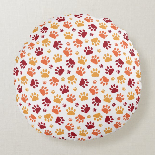 Playful Paw Prints Pattern Round Cushion (Front)