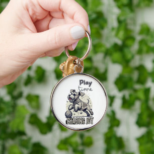 Playful Paws: Light Grey Dog's Joyful Chase Key Ring