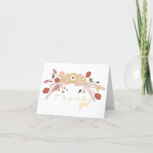 Playful Peach Green Illustrated Flowers Thank You Card