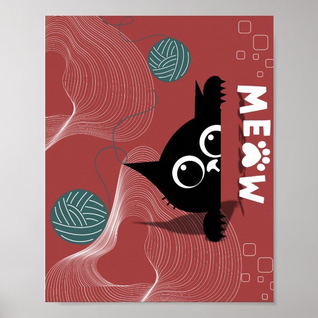 Playful Peek: Cat & Yarn Whimsy Poster (Front)