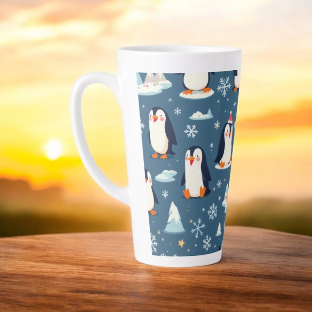 Playful Penguin Pattern Latte Mug (Creator Uploaded)