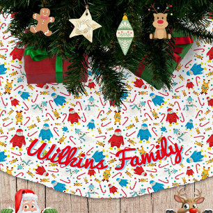 Playful Penguin Reindeer Snowman Design Brushed Polyester Tree Skirt