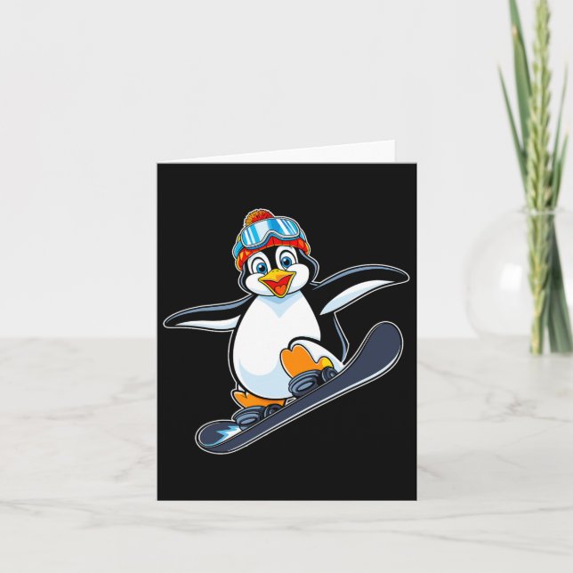 Playful Penguin Snowboarding Adventure Design  Card (Front)