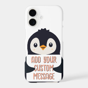 Playful penguin with a sign for your message