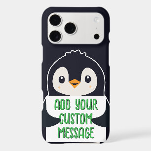 Playful penguin with a sign for your message
