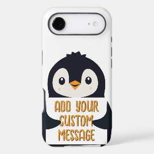 Playful penguin with a sign for your message