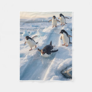 Playful Penguins On Snowy Ice Landscape Fleece Bla Blanket