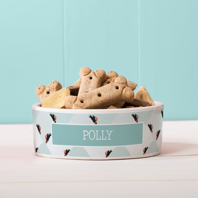 Playful Penguins Sliding on Snow Pattern (Penguin pattern pet bowl)