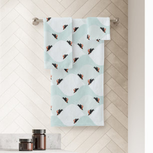Playful Penguins Sliding on Snow Pattern Bath Towel Set