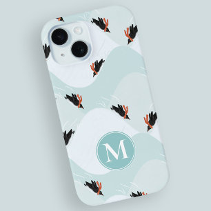 Playful Penguins Sliding on Snow Pattern iPhone 15 Case