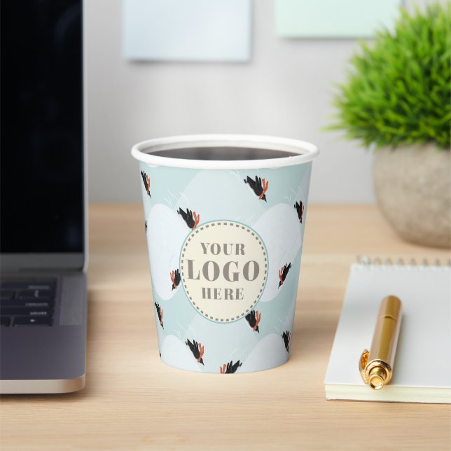 Playful Penguins Sliding on Snow Pattern Paper Cups (Insitu)