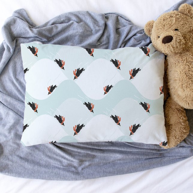 Playful Penguins Sliding on Snow Pattern Pillowcase (Penguins Sledding on Snow Pattern Pillowcase)
