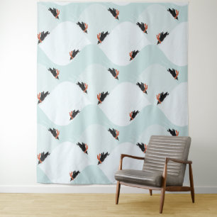 Playful Penguins Sliding on Snow Pattern Tapestry