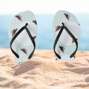 Playful Penguins Sliding on Snow Pattern Thongs