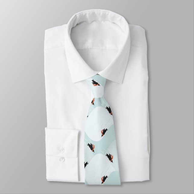 Playful Penguins Sliding on Snow Pattern Tie (Tied)