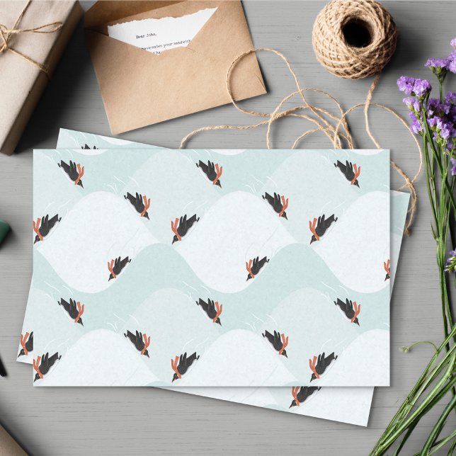 Playful Penguins Sliding on Snow Pattern Tissue Paper (Playful Penguins Sledding Pattern Tissue Paper)