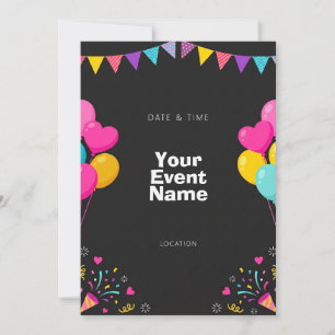 Playful Pennant Garland Black Invitation