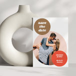 Playful Photo Cutout Retro Neutrals Unique Wedding Save The Date<br><div class="desc">Make a bold first impression with this playful save the date design featuring large circular cutouts, retro-inspired typography, and a full-photo layout. Earthy tones like terracotta and tan create a warm, stylish backdrop that feels both modern and nostalgic. Perfect for couples who love creative layouts, statement design, and a fresh,...</div>