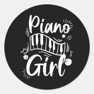 Playful Piano Girl Lady Pianist Piano Player Classic Round Sticker