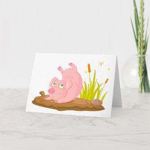 Playful Pig in Mud Funny Farm Animal Card