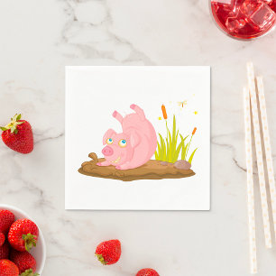 Playful Pig in Mud Funny Farm Animal Napkin