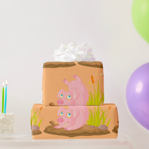 Playful Pig in Mud Funny Farm Animal Wrapping Paper