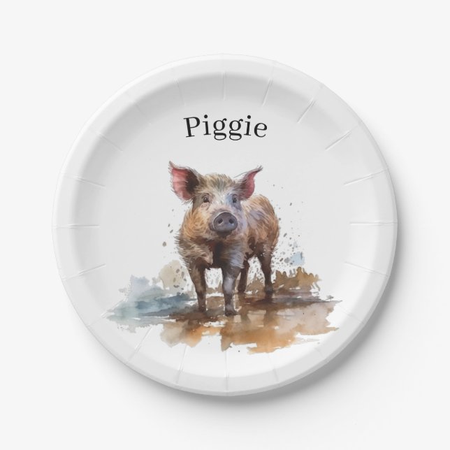 Playful Piglet, custom Paper Plate (Front)