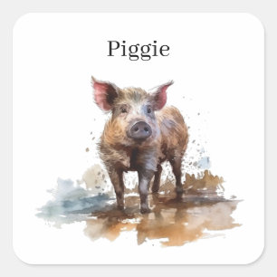 Playful Piglet, custom Square Sticker