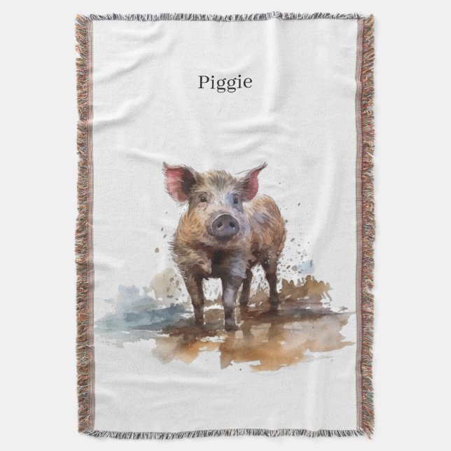 Playful Piglet, custom Throw Blanket (Front Vertical)