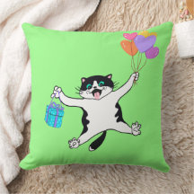 Playful Pillow Pair Cat Decorative Bright Green