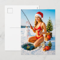 Playful Pin-Up Girl Fishing in Red Bikini