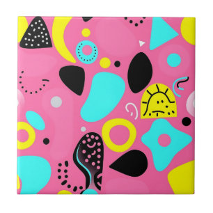 Playful Pink Abstract Shapes Pattern Ceramic Tile