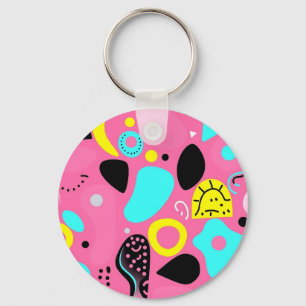 Playful Pink Abstract Shapes Pattern Key Ring