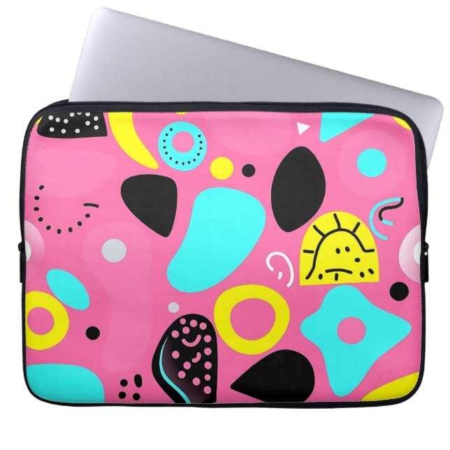 Playful Pink Abstract Shapes Pattern Laptop Sleeve (Front)