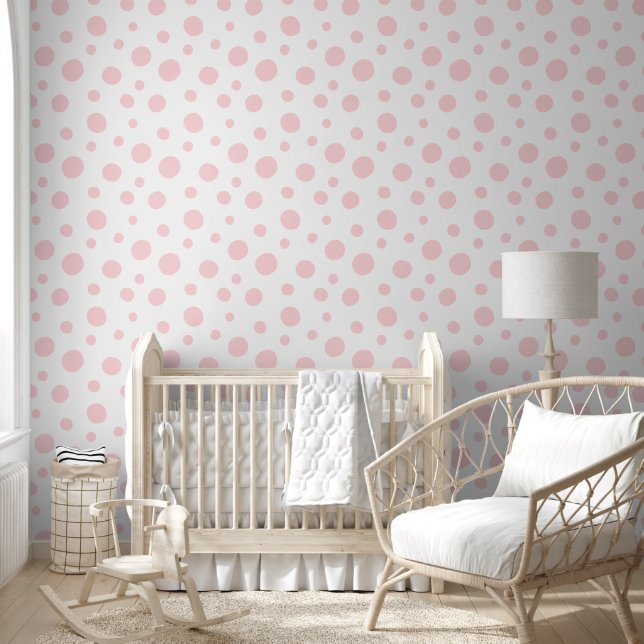 Playful Pink and White Dots Pattern Wallpaper (Kids)