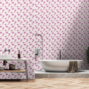 Playful Pink Butterfly Insects Doodle Style Wallpaper