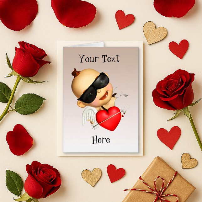 Playful Pink Cartoon Cupid Heart Greeting Card (Creator Uploaded)