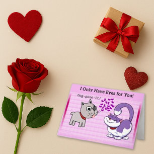 Playful Pink Cartoon Dog Cat Love  Holiday Card