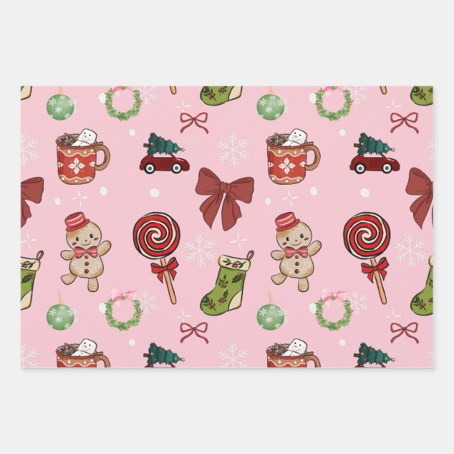 Playful Pink Christmas Wrapping Paper (Front)