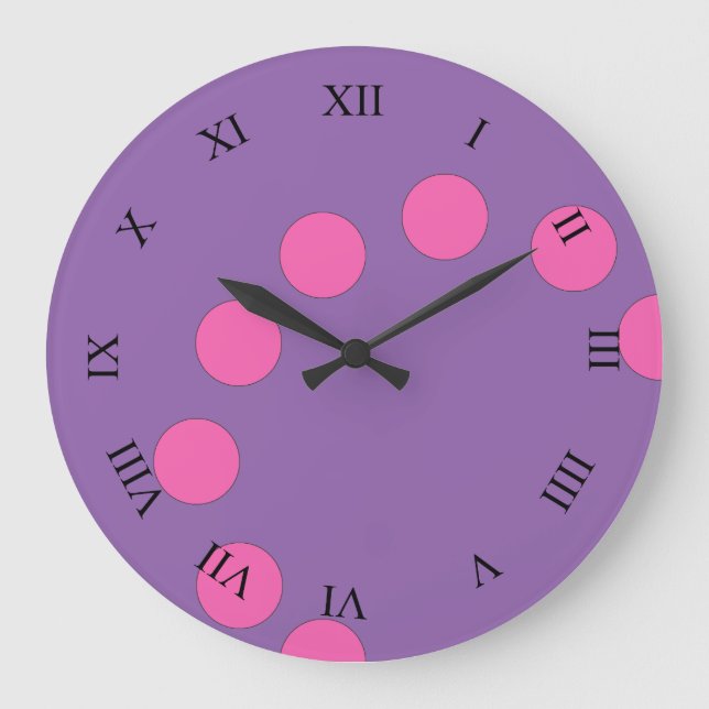 Playful Pink Dots on Custom Colour Large Clock (Front)
