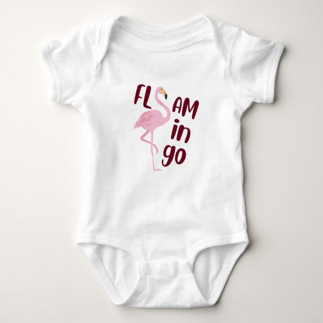 Playful Pink Flamingo Typography Art Baby Bodysuit (Front)